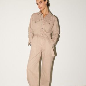 Abercrombie Ultility Tie-Waist Jumpsuit in Beige